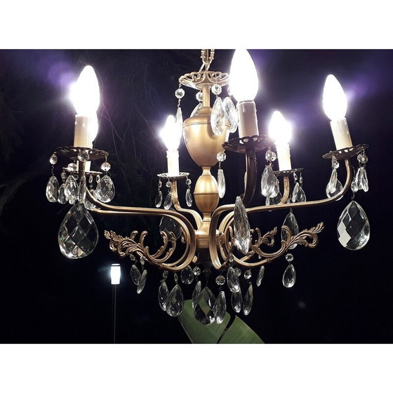 Image 1 of Lustre italien vintage à 6 bras en cristal, années 1930