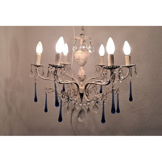Image 1 of Lustre italien vintage à 6 bras en cristal, années 1930