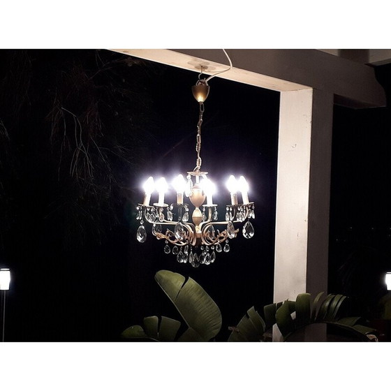 Image 1 of Lustre italien vintage à 6 bras en cristal, années 1930
