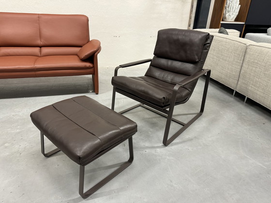 Image 1 of Leolux Indra Armchair With Footstool Brown Arkadia Leather (Fauteuil et pouf Leolux Indra)