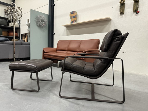 Image 1 of Leolux Indra Armchair With Footstool Brown Arkadia Leather (Fauteuil et pouf Leolux Indra)