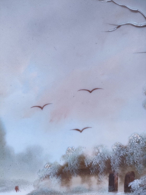 Image 1 of Grande Assiette Décorative Tour Paysage Hivernal Début Xxème