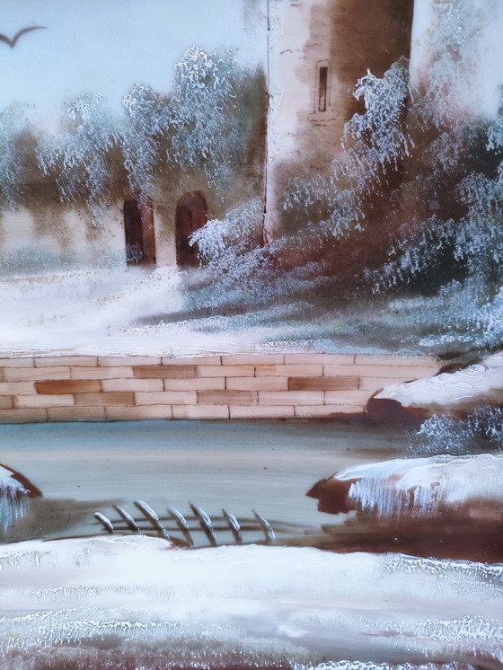 Image 1 of Grande Assiette Décorative Tour Paysage Hivernal Début Xxème