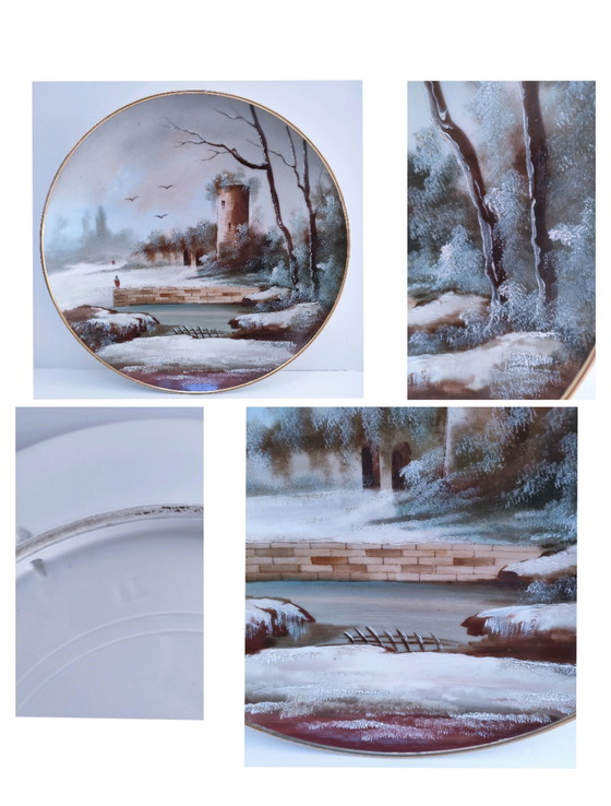 Image 1 of Grande Assiette Décorative Tour Paysage Hivernal Début Xxème