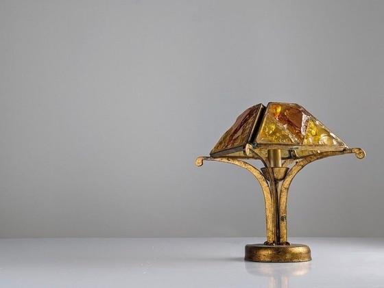 Image 1 of Lampe de table en verre martelé et fer forgé Longobard