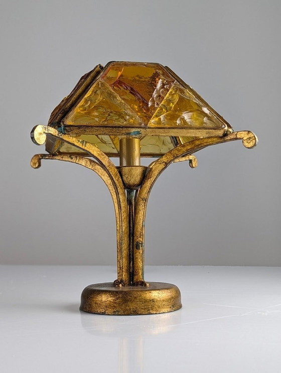 Image 1 of Lampe de table en verre martelé et fer forgé Longobard