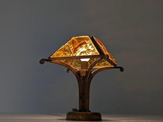 Image 1 of Lampe de table en verre martelé et fer forgé Longobard