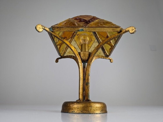 Image 1 of Lampe de table en verre martelé et fer forgé Longobard