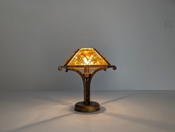 Image 1 of Lampe de table en verre martelé et fer forgé Longobard