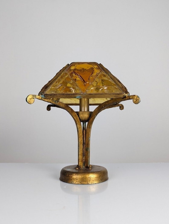 Image 1 of Lampe de table en verre martelé et fer forgé Longobard