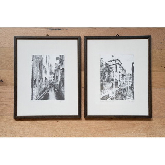 Image 1 of Paire de sérigraphies vintage en bois et verre de Nicholas d'Amico, 1980