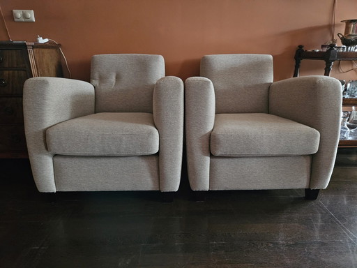 2x Fauteuils Anglais Beige-Grey Pure Laine Tressée