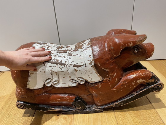 Image 1 of Porc antique du début du 20e siècle. Spécimen unique indonésien, fabriqué à la main.