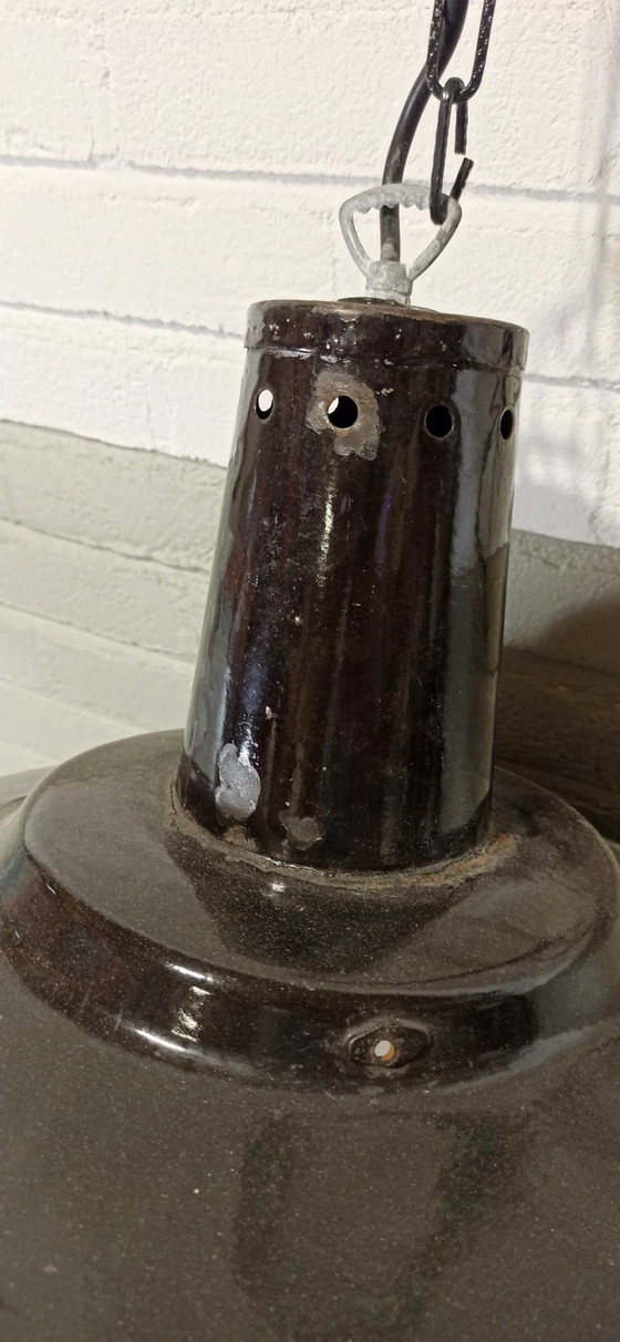 Image 1 of Lampe pendante en émail vintage industriel / d'usine
