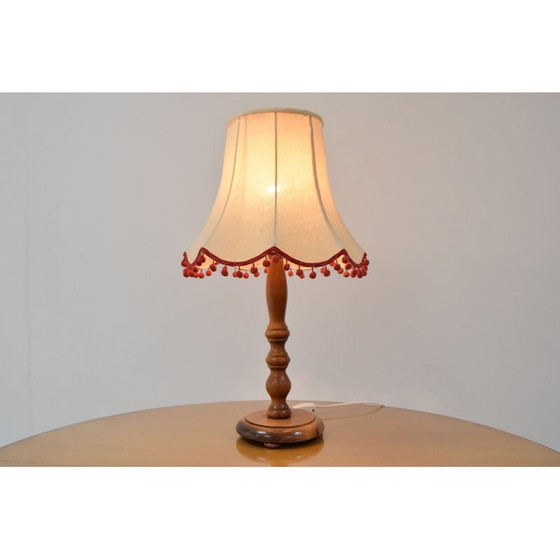 Image 1 of Lampe de table vintage en bois et tissu, Tchécoslovaquie 1970