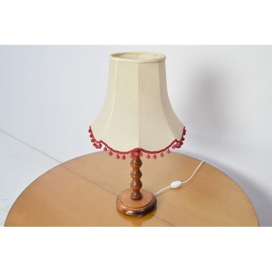 Image 1 of Lampe de table vintage en bois et tissu, Tchécoslovaquie 1970