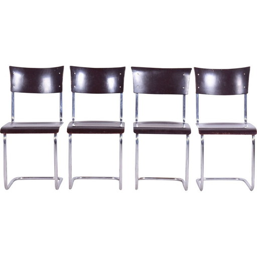 Ensemble de 4 chaises vintage en acier et chrome par Mart Stam pour Robert Slezak, Tchécoslovaquie 1930