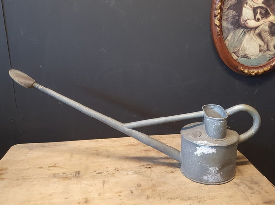 Image 1 of 1590 Vintage Zinc English Watering Can Flower Caster Haws Geniun