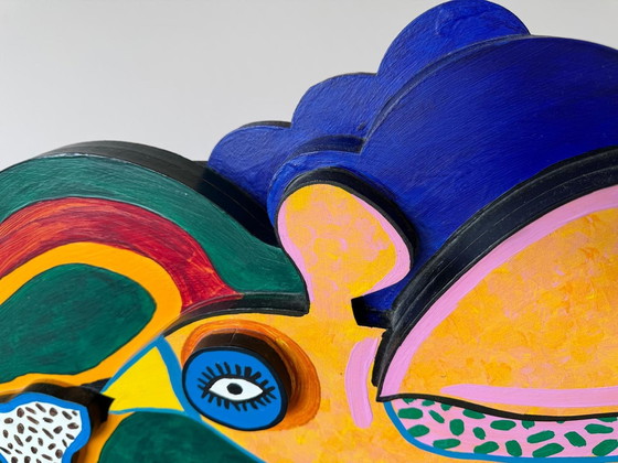 Image 1 of Prachtig Hout Handgeschilderd Sculptuur Van Corneille