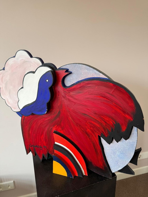 Image 1 of Prachtig Hout Handgeschilderd Sculptuur Van Corneille