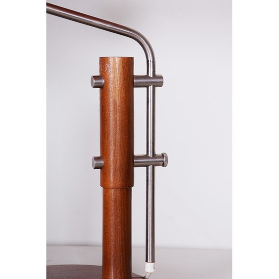 Image 1 of Lampe de table du milieu du siècle en bois de hêtre et métal galvanisé, Tchécoslovaquie, années 1960