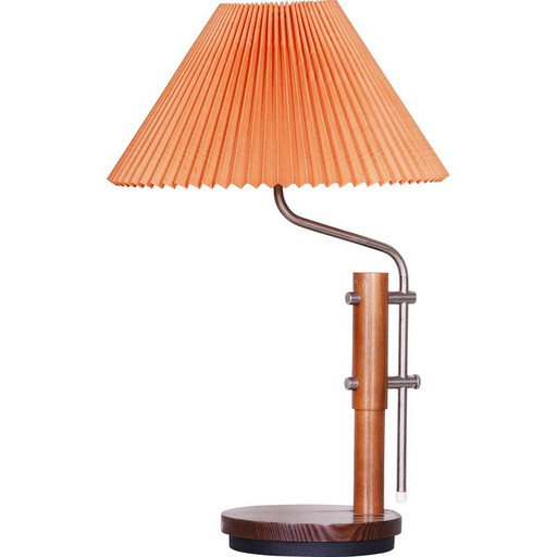 Lampe de table du milieu du siècle en bois de hêtre et métal galvanisé, Tchécoslovaquie, années 1960