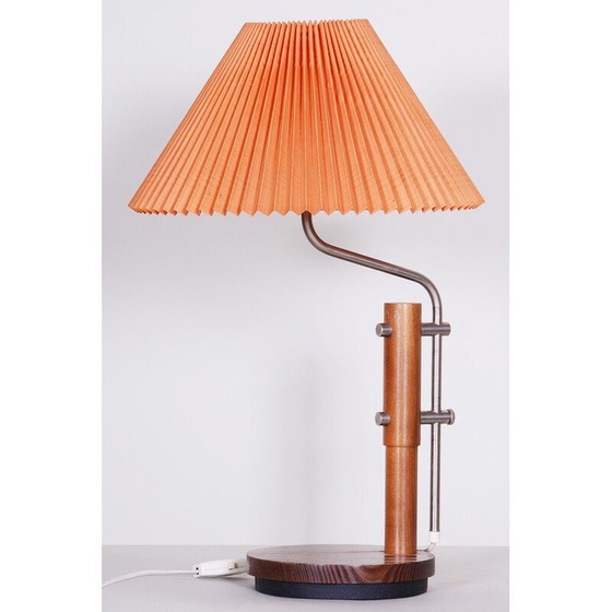 Image 1 of Lampe de table du milieu du siècle en bois de hêtre et métal galvanisé, Tchécoslovaquie, années 1960