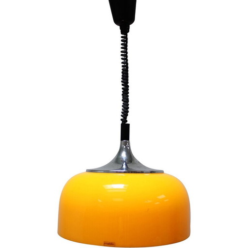 Lampe suspendue vintage Meblo en acier chromé et plastique par H. Guzzini pour Meblo, 1970