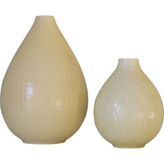 Image 1 of Paire de vases vintage en faïence jaune clair Niels Thorsonn Aluminia Royal Copenhagen, 1950