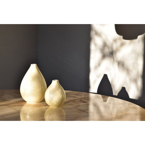 Image 1 of Paire de vases vintage en faïence jaune clair Niels Thorsonn Aluminia Royal Copenhagen, 1950