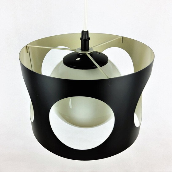 Image 1 of Lampe suspendue vintage en métal laqué noir, 1960
