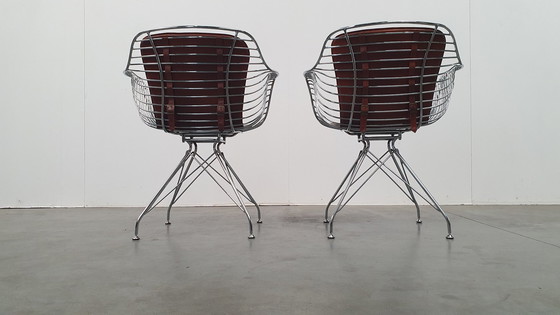 Image 1 of 2 Design Wire Chairs Chrome With Cognac Seat Pads