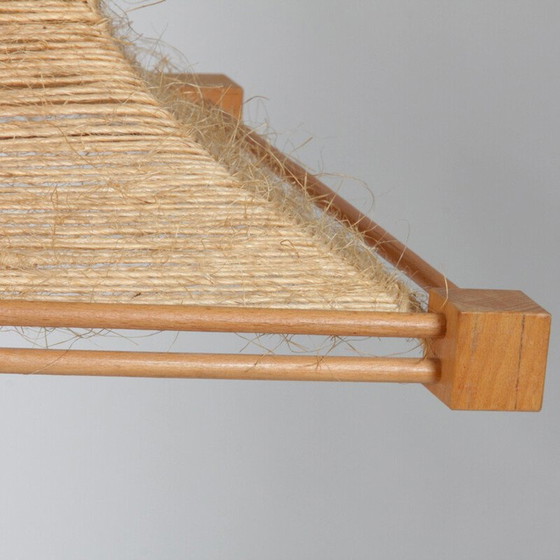 Lampe suspendue vintage en bois et corde, 1960 – Suspensions, Textile, Wood (photo 4 of 5)