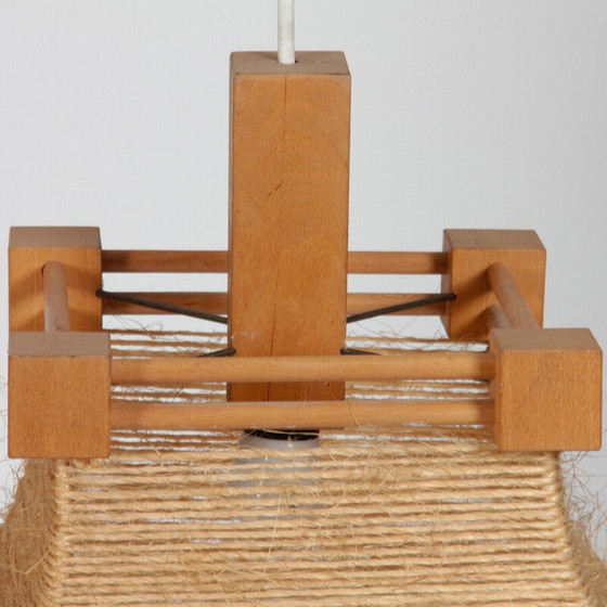 Lampe suspendue vintage en bois et corde, 1960 – Suspensions, Textile, Wood (photo 5 of 5)