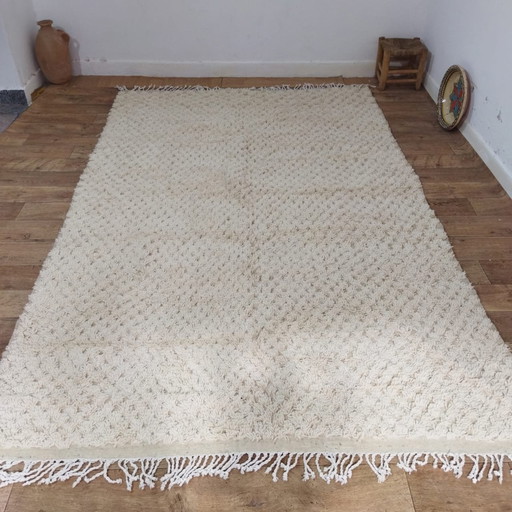 Tapis Beni Ouarain Blanc Marocain, Fait Main En Laine - Tapis Beni Ouarain Blanc Marocain, Fait Main En Laine