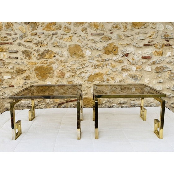 Image 1 of Paire de tables d'appoint vintage en laiton et verre, Italie1970