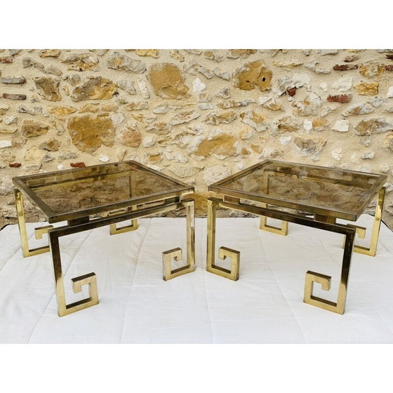 Image 1 of Paire de tables d'appoint vintage en laiton et verre, Italie1970