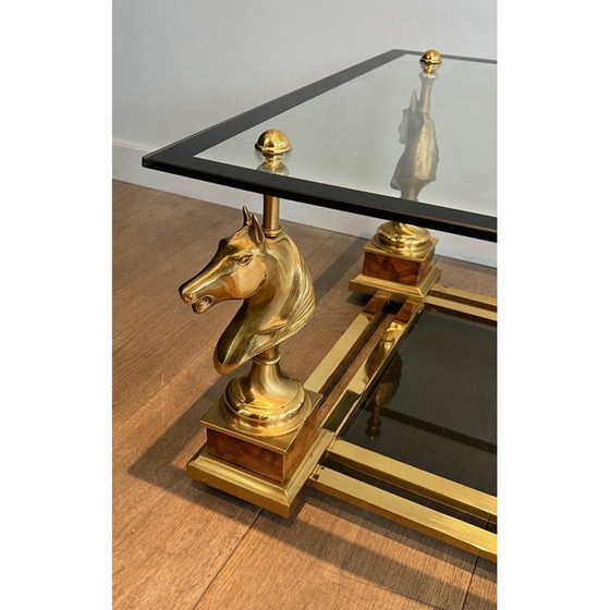 Image 1 of Paire de bouts de canapé vintage à tête de cheval en laiton carré par Maison Charles, 1970