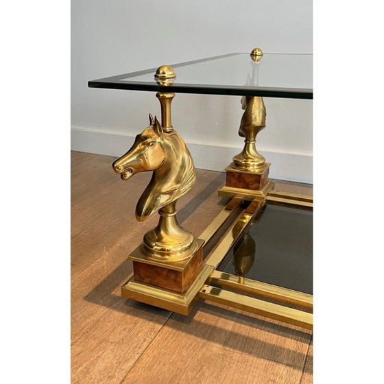 Image 1 of Paire de bouts de canapé vintage à tête de cheval en laiton carré par Maison Charles, 1970