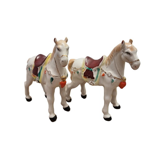 2 chevaux en porcelaine peints à la main 1980