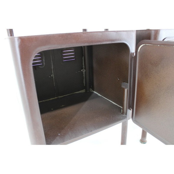 Image 1 of Paire de tables de chevet industrielles vintage avec table coulissante, Tchécoslovaquie 1940