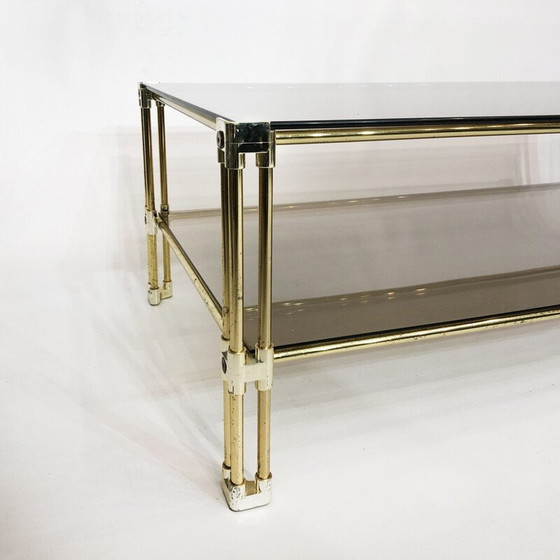 Image 1 of Table basse vintage en laiton et verre fumé par Hollywood Regency, Italie 1970