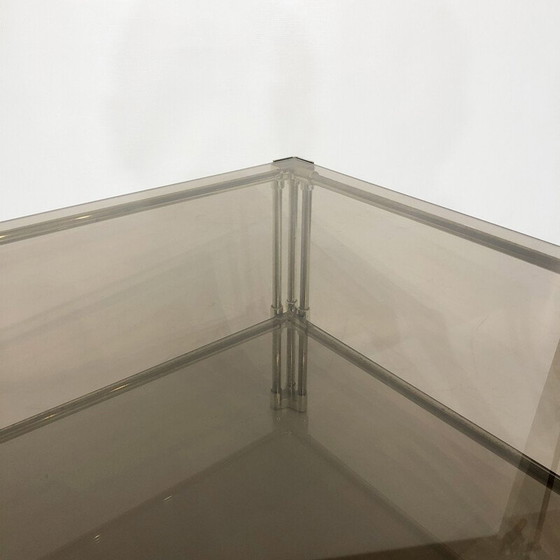 Image 1 of Table basse vintage en laiton et verre fumé par Hollywood Regency, Italie 1970