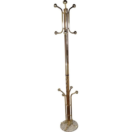 Porte-manteau perroquet vintage en métal et boules en plastique plaqué or avec base en marbre, 1980