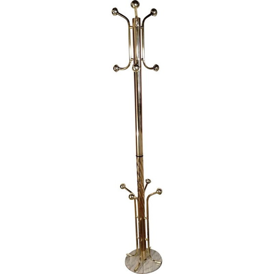 Image 1 of Porte-manteau perroquet vintage en métal et boules en plastique plaqué or avec base en marbre, 1980