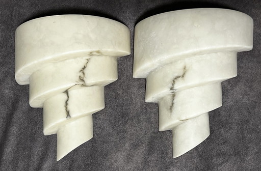 2X Paire d'appliques en résine imitant l'albâtre, Vintage, Lampes, Spirale