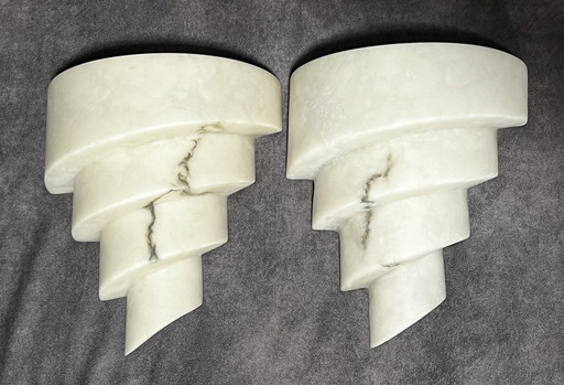 2X Paire d'appliques en résine imitant l'albâtre, Vintage, Lampes, Spirale