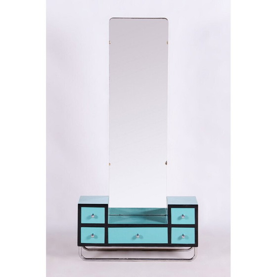 Image 1 of Coiffeuse vintage en bois laqué, acier chromé, miroir et verre, Tchécoslovaquie 1930