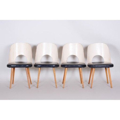 Ensemble de 4 chaises de salle à manger vintage noir et blanc par Oswald Haerdtl, années 1950