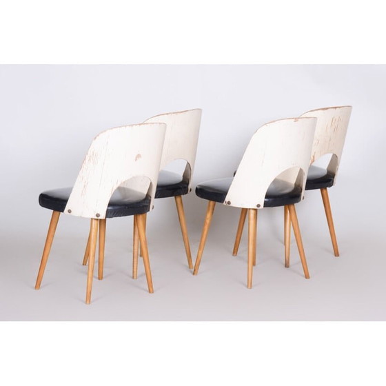Image 1 of Ensemble de 4 chaises de salle à manger vintage noir et blanc par Oswald Haerdtl, années 1950